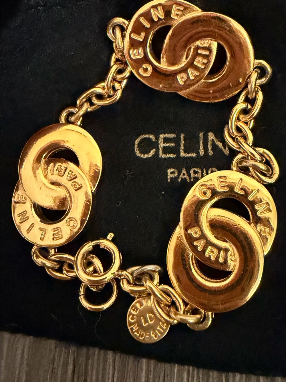 RareVintage CELINE Gold-Tone Logo Bracelet - Picture 3 of 7